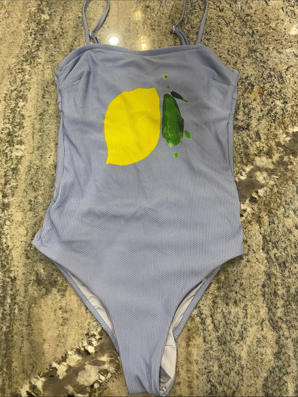 Onia Light Blue One-Piece Swimsuit with Yellow Lemon Graphic
